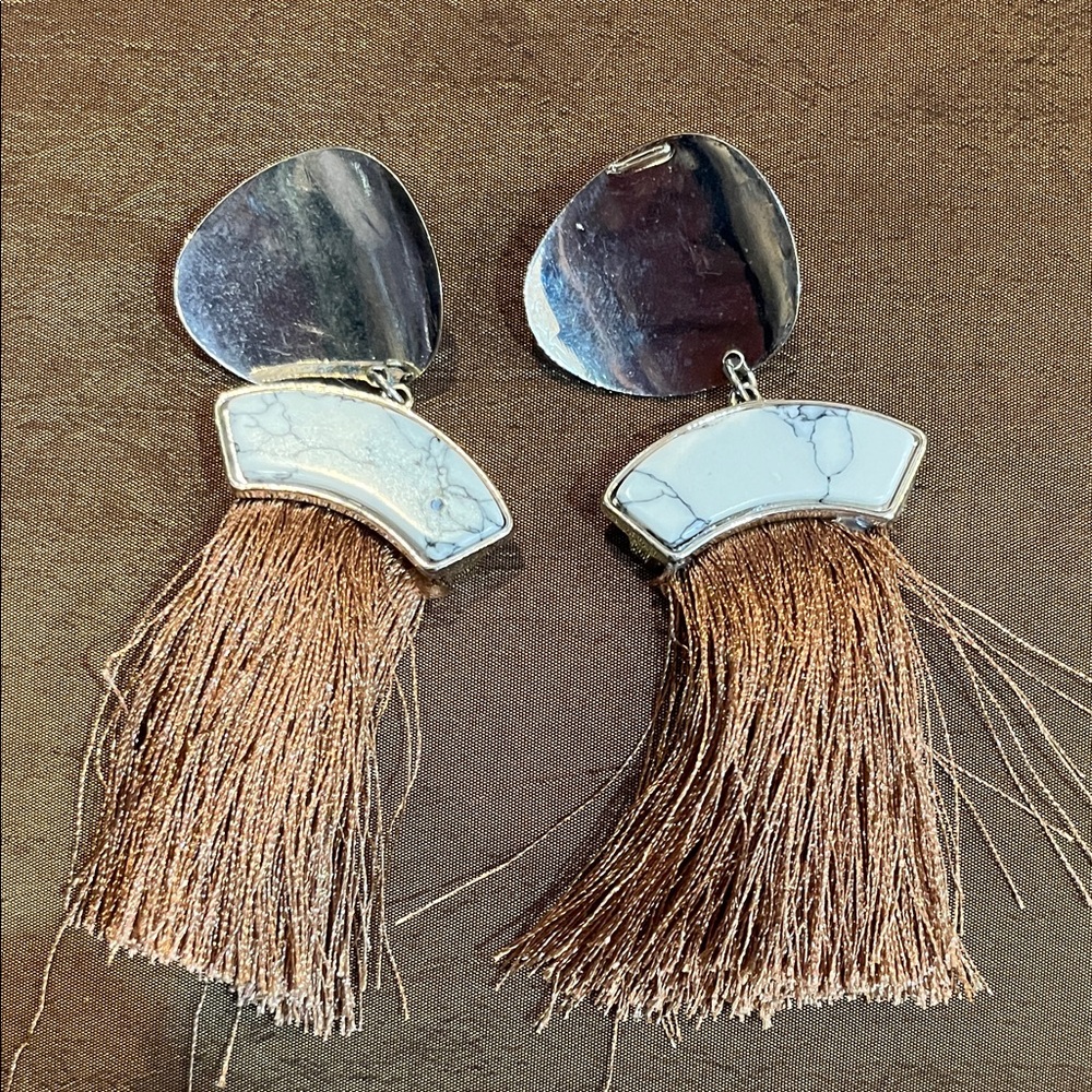 Elegant Silver and Brown Tassel Earrings